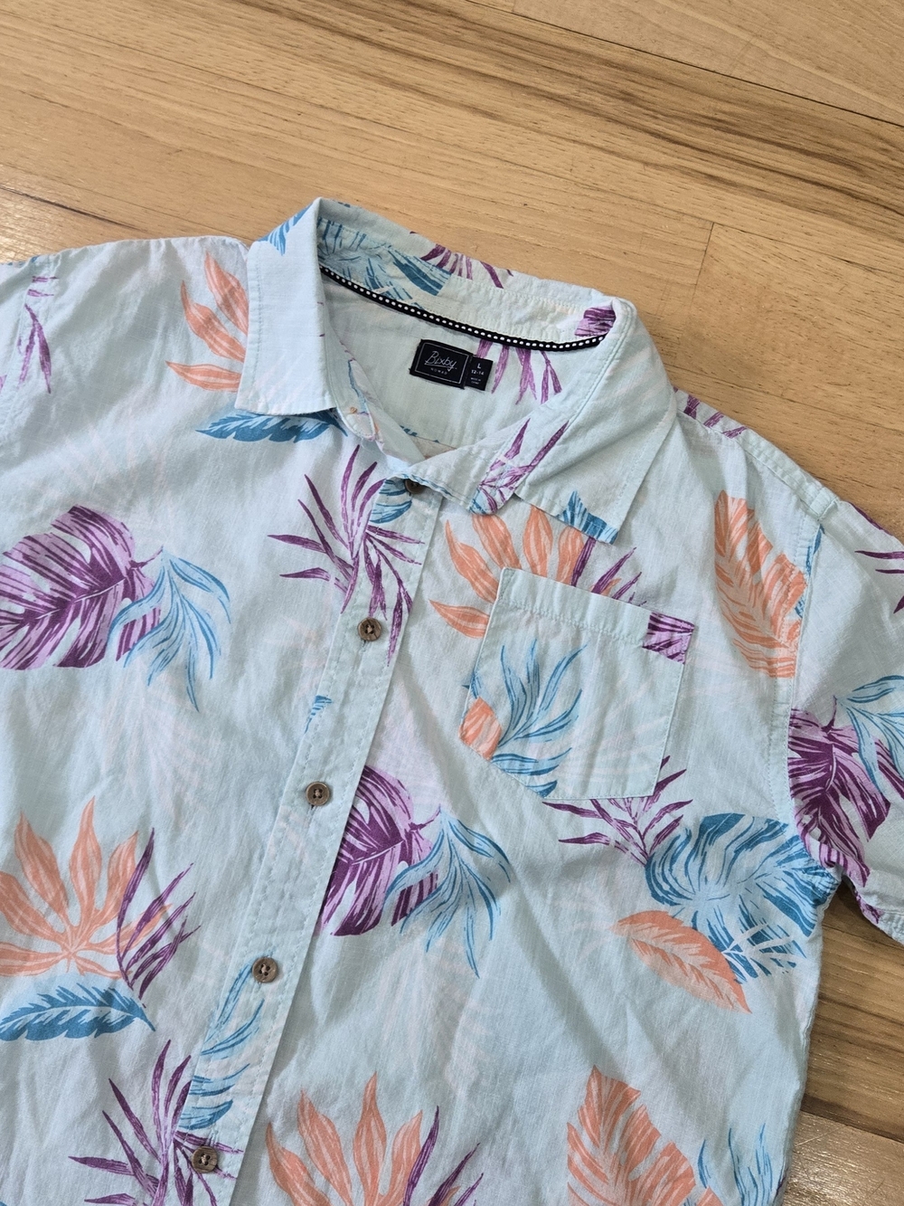 Bixby Nomad Boys Light Blue Tropical Print Short-Sleeve Button-Up